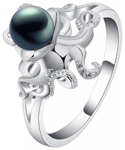 Black AAA Quality Freshwater 925 Silver Cultured Pearl Ring for Octopus Pearl Silver Female Ring (7) 6 $9.50 Rings