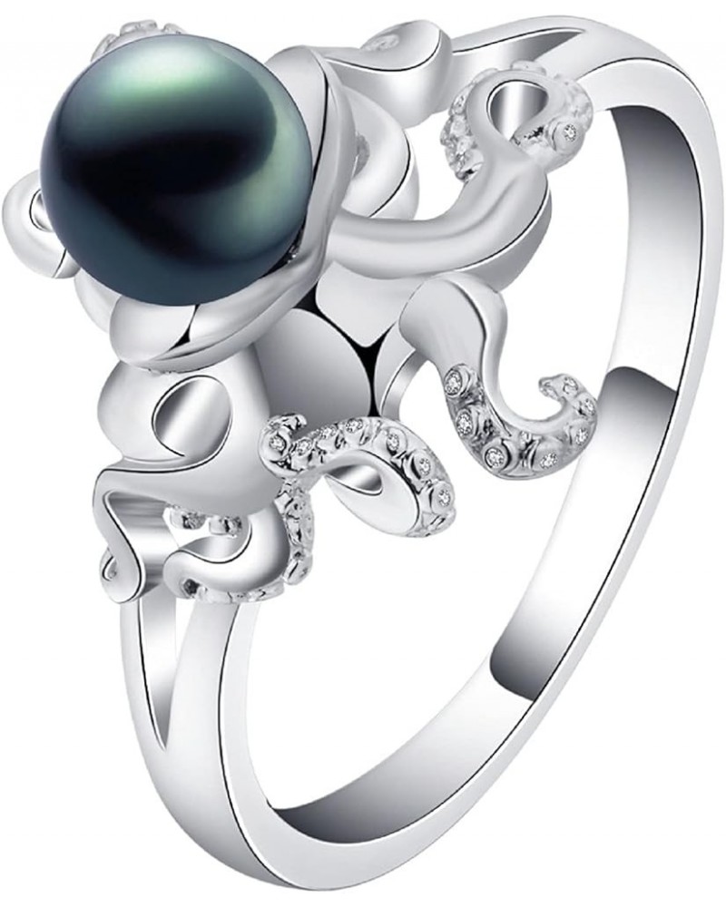 Black AAA Quality Freshwater 925 Silver Cultured Pearl Ring for Octopus Pearl Silver Female Ring (7) 6 $9.50 Rings