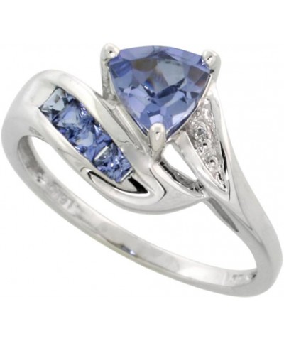 10k White Gold Tanzanite Trillion Ring Lab Created Light and Dark Color & Diamond Accent 3/8 inch Light Blue $57.56 Rings