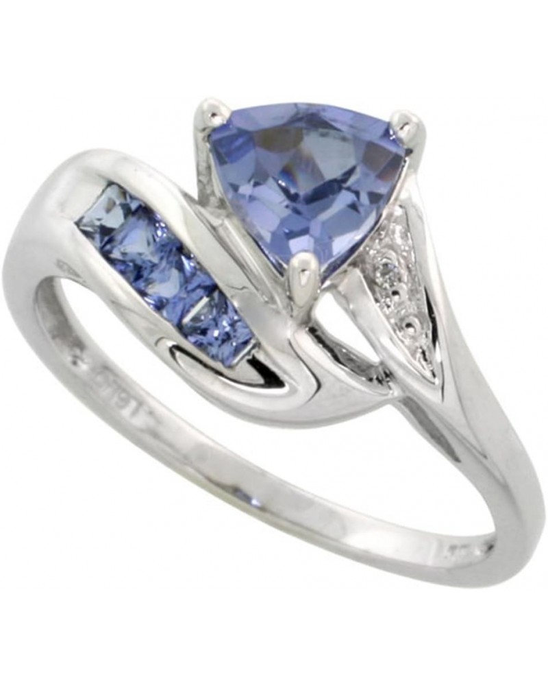 10k White Gold Tanzanite Trillion Ring Lab Created Light and Dark Color & Diamond Accent 3/8 inch Light Blue $57.56 Rings