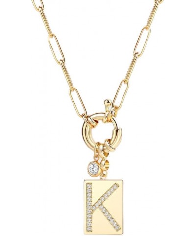 Pave Initial Pendant Necklace with Paperclip Chain Letter: K $25.92 Necklaces