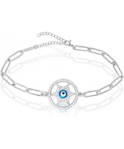 Stainless Steel Adjustable Link Chain Cubic Zirconia Multi Charm Bracelets for Women Teen Girls Evil Eye(3) CZ - Silver $10.5...