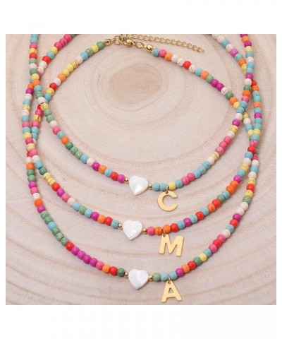 Initial Necklaces for Women Girls Colorful Beaded Choker Necklace Stainless Steel 18K Gold Plated Y2K Aesthetic Gold Letter N...