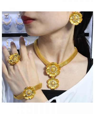 Indian Bollywood Women Jewelry Sets 24K Gold Plated Dubai Gold Necklace Earrings Bangle Fashion Wedding Prom Jewelry Set T-S4...