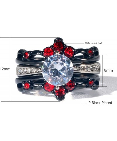 1CT CZ 3pcs Black Gold Plated Wedding Ring Sets for Women Engagement Ring His Her Rings Red 7 $11.75 Sets