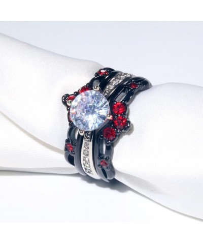 1CT CZ 3pcs Black Gold Plated Wedding Ring Sets for Women Engagement Ring His Her Rings Red 7 $11.75 Sets