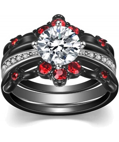 1CT CZ 3pcs Black Gold Plated Wedding Ring Sets for Women Engagement Ring His Her Rings Red 7 $11.75 Sets