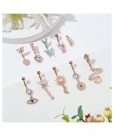 10 Pcs Belly Button Rings Clicker Belly Ring for Women 14G Belly Button Rings Dangling Snake Evil Eye Heart CZ Butterfly Flow...