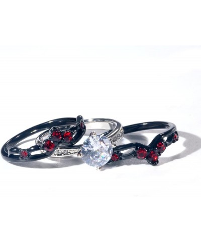 1CT CZ 3pcs Black Gold Plated Wedding Ring Sets for Women Engagement Ring His Her Rings Red 7 $11.75 Sets