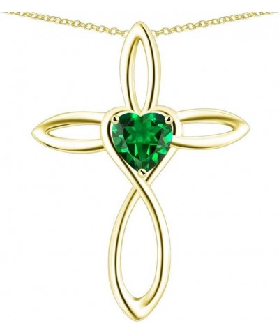 14k Yellow Gold Infinity Love Cross with Heart Stone Pendant Necklace Simulated Emerald Yellow Gold $146.24 Necklaces