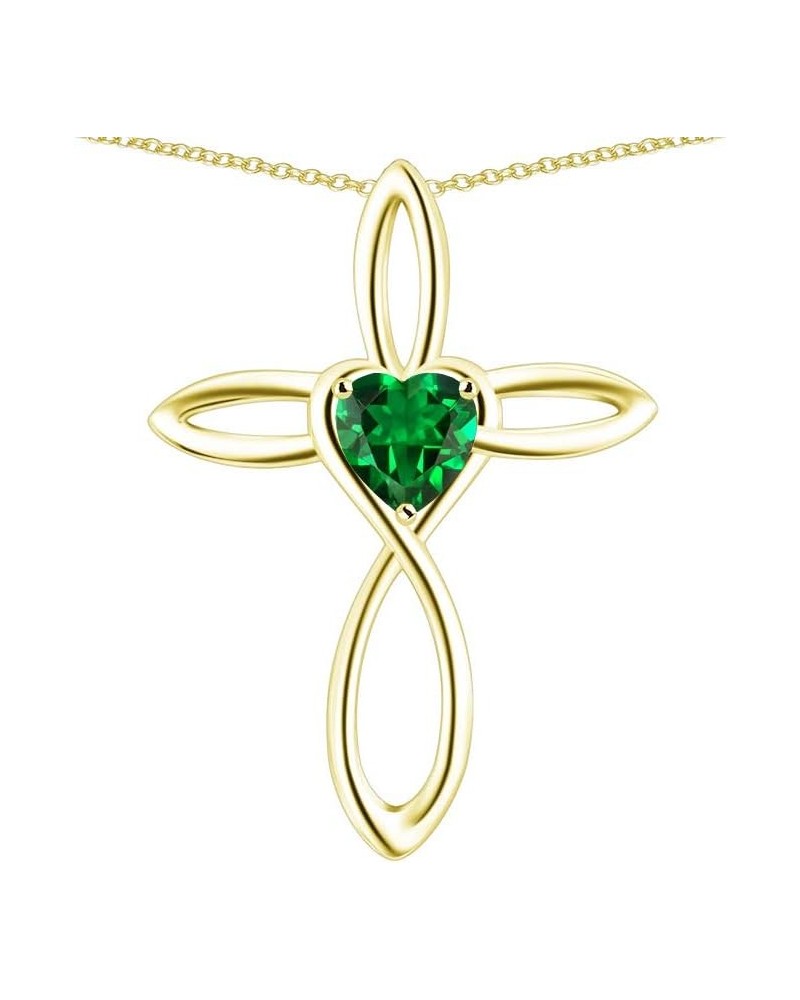 14k Yellow Gold Infinity Love Cross with Heart Stone Pendant Necklace Simulated Emerald Yellow Gold $146.24 Necklaces