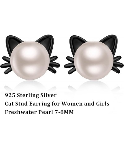 Cute Animal Pearl Earrings-925 Sterling Silver Cat/Rabbit Pearl Stud Earrings with Freshwater Pearl 7.5MM, Animal Jewelry Gif...