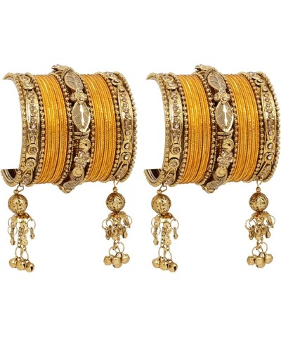 SANARA Traditional Antique Gold Plated Indian Wedding & Festive Occasion 42 Pcs Latken Bangles Set Pair Hanging Jewelry Haldi...