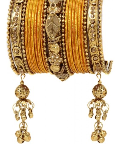 SANARA Traditional Antique Gold Plated Indian Wedding & Festive Occasion 42 Pcs Latken Bangles Set Pair Hanging Jewelry Haldi...