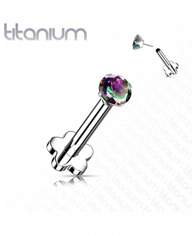 Titanium Threadless Push in Flower Base Labret, Flat Back Studs with CZ Prong Top for Cartilage, Monroe, Nose and More 18GA, ...