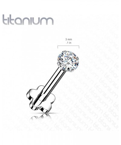 Titanium Threadless Push in Flower Base Labret, Flat Back Studs with CZ Prong Top for Cartilage, Monroe, Nose and More 18GA, ...