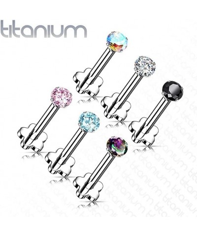 Titanium Threadless Push in Flower Base Labret, Flat Back Studs with CZ Prong Top for Cartilage, Monroe, Nose and More 18GA, ...