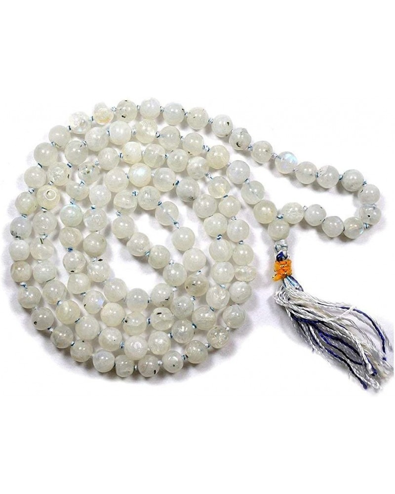 Natural Rainbow Moonstone Gemstone Jaap mala | 8 mm | necklace | Beads 108 | Jaap mala | Knotted Garland | Pearl Japa mala | ...