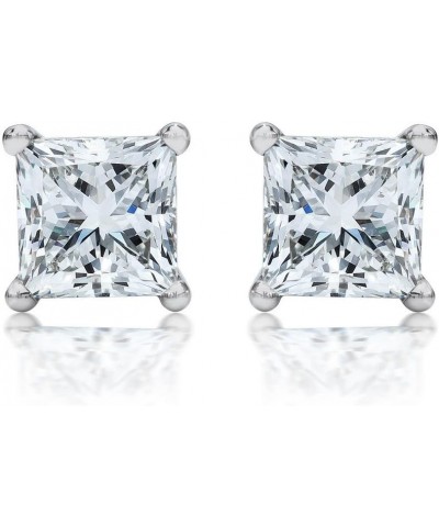 0.9 Carat Solitaire Diamond Stud Earrings Princess Cut 4 Prong Push Back (J-K Color, I1 Clarity) White Gold 18K $465.75 Earrings