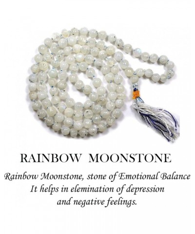 Natural Rainbow Moonstone Gemstone Jaap mala | 8 mm | necklace | Beads 108 | Jaap mala | Knotted Garland | Pearl Japa mala | ...