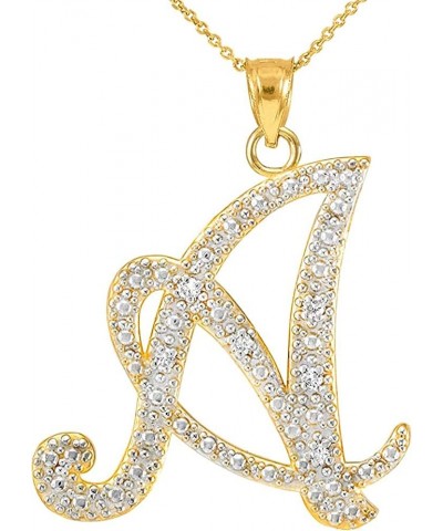 14K Yellow Gold Diamond Accented Dangling Cursive Initial A-Z Charm 4/5" Pendant Necklace (J-K Color, I1-I2 Clarity) - Choice...