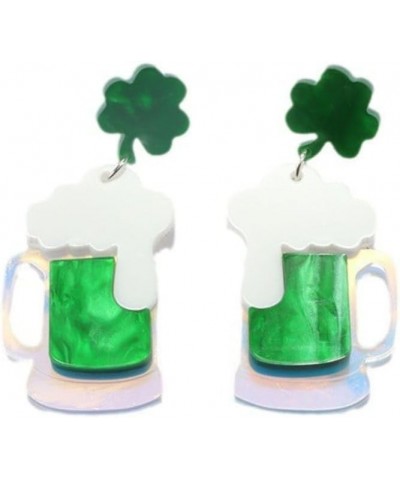 St. Patrick's Day Earrings Acrylic Irish Shamrock Dangle Earrings Green Lucky Clover Earrings for Women Girls Jewelry Beer B ...