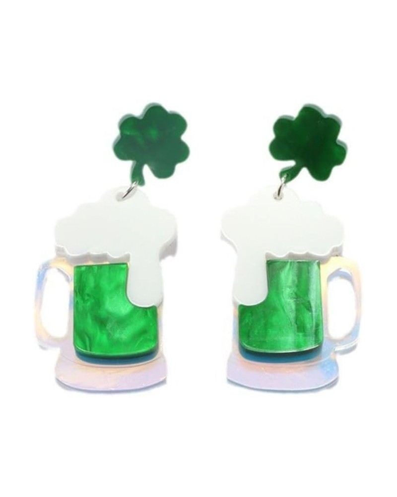 St. Patrick's Day Earrings Acrylic Irish Shamrock Dangle Earrings Green Lucky Clover Earrings for Women Girls Jewelry Beer B ...