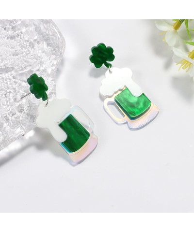 St. Patrick's Day Earrings Acrylic Irish Shamrock Dangle Earrings Green Lucky Clover Earrings for Women Girls Jewelry Beer B ...