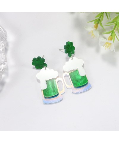 St. Patrick's Day Earrings Acrylic Irish Shamrock Dangle Earrings Green Lucky Clover Earrings for Women Girls Jewelry Beer B ...