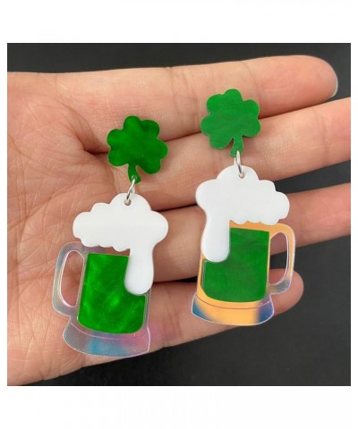 St. Patrick's Day Earrings Acrylic Irish Shamrock Dangle Earrings Green Lucky Clover Earrings for Women Girls Jewelry Beer B ...