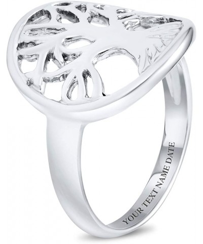 Personalized Large Open Round Or Oval Statement Symbolic Family Wishing Tree Of Life Ring For Women Wife .925 Sterling Silver...