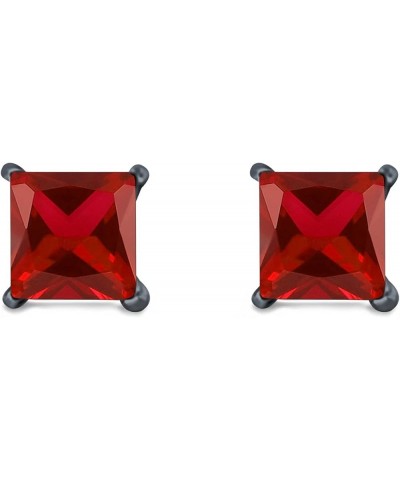 Solitaire Stud Earrings Princess Cut Simulated Cubic Zirconia 925 Sterling Silver (4mm-10mm) Black Tone, Simulated Garnet CZ ...