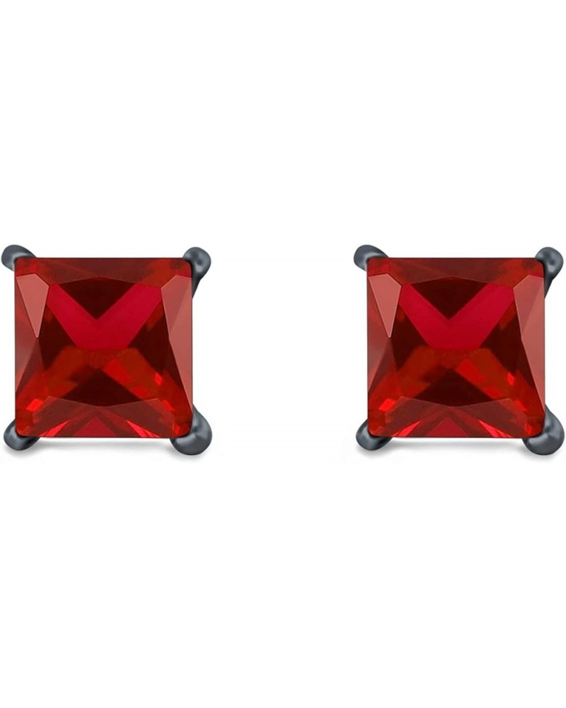 Solitaire Stud Earrings Princess Cut Simulated Cubic Zirconia 925 Sterling Silver (4mm-10mm) Black Tone, Simulated Garnet CZ ...