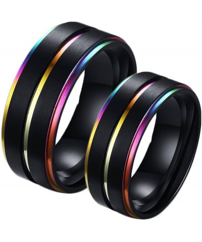 Couple Rings Set Promise Rings, Stainless Steel 8mm Black LGBT Ring with Rainbow Edges, Can Engraved Black Women 10 + Men 7 $...