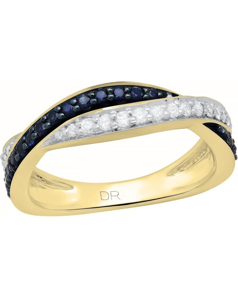 Blue Sapphire & White Diamond Swirl Stackable Wedding Band in Gold 7.5 14K Gold Yellow Gold $239.30 Bracelets