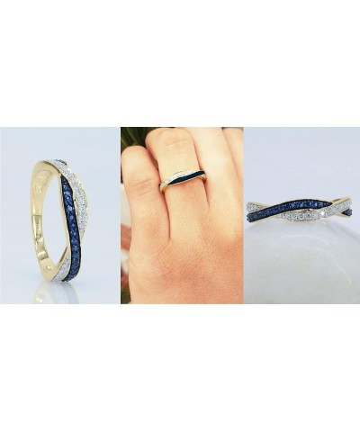 Blue Sapphire & White Diamond Swirl Stackable Wedding Band in Gold 7.5 14K Gold Yellow Gold $239.30 Bracelets