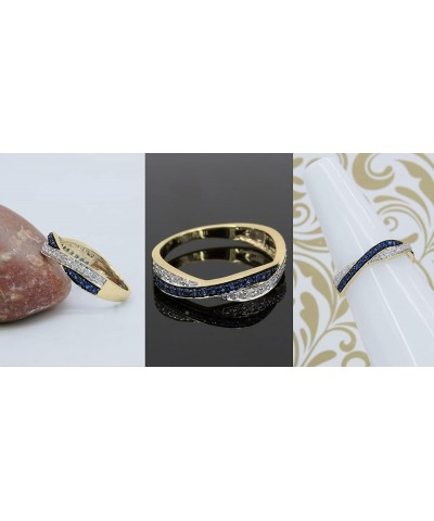 Blue Sapphire & White Diamond Swirl Stackable Wedding Band in Gold 7.5 14K Gold Yellow Gold $239.30 Bracelets