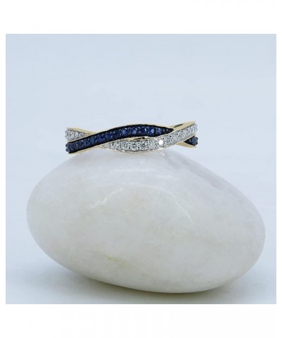 Blue Sapphire & White Diamond Swirl Stackable Wedding Band in Gold 7.5 14K Gold Yellow Gold $239.30 Bracelets