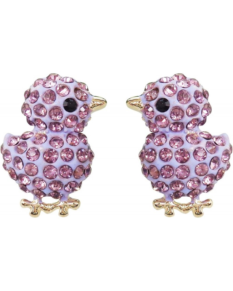 18k Gold Plated Chicken Crystal Enamel Stud Earrings Purple $9.00 Earrings