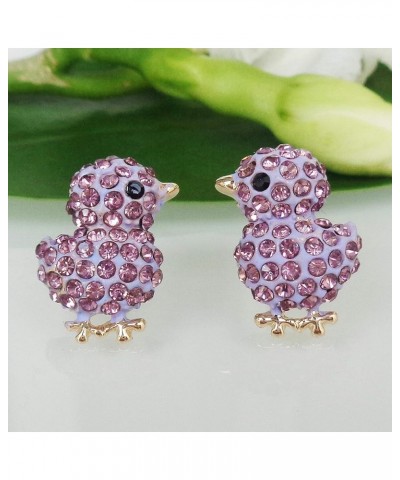 18k Gold Plated Chicken Crystal Enamel Stud Earrings Purple $9.00 Earrings