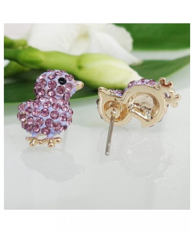 18k Gold Plated Chicken Crystal Enamel Stud Earrings Purple $9.00 Earrings