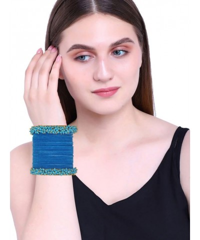 Indian Bangle Set Faux Pearls Beads Plain Velvet Bracelet Bangle Jewelry for Women Blue (Set of 26 Pcs) 2-4 $14.17 Bracelets