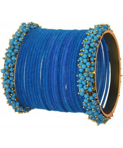 Indian Bangle Set Faux Pearls Beads Plain Velvet Bracelet Bangle Jewelry for Women Blue (Set of 26 Pcs) 2-4 $14.17 Bracelets