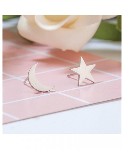 Titanium Crescent Moon Star Mismatch Stud Earrings Set, Non Tarnish, Implant Grade Titanium Waterproof Earrings, Earrings, Mi...