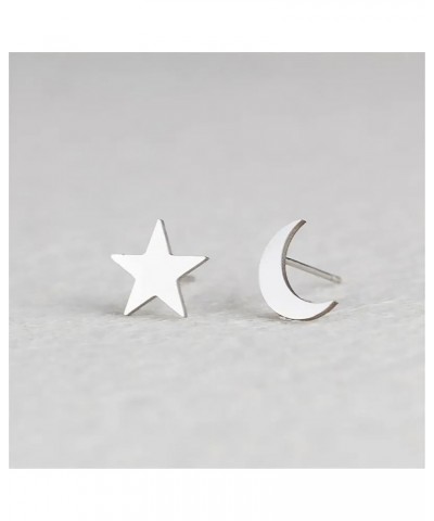 Titanium Crescent Moon Star Mismatch Stud Earrings Set, Non Tarnish, Implant Grade Titanium Waterproof Earrings, Earrings, Mi...