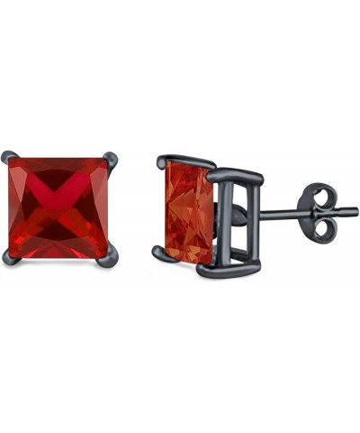 Solitaire Stud Earrings Princess Cut Simulated Cubic Zirconia 925 Sterling Silver (4mm-10mm) Black Tone, Simulated Garnet CZ ...