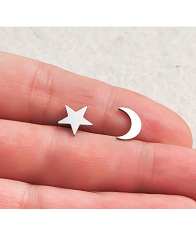 Titanium Crescent Moon Star Mismatch Stud Earrings Set, Non Tarnish, Implant Grade Titanium Waterproof Earrings, Earrings, Mi...