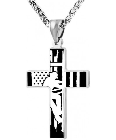 Fashion Design Electric Lineman American Flag Zinc Alloy Religious Cross Pendant Necklace $11.00 Necklaces