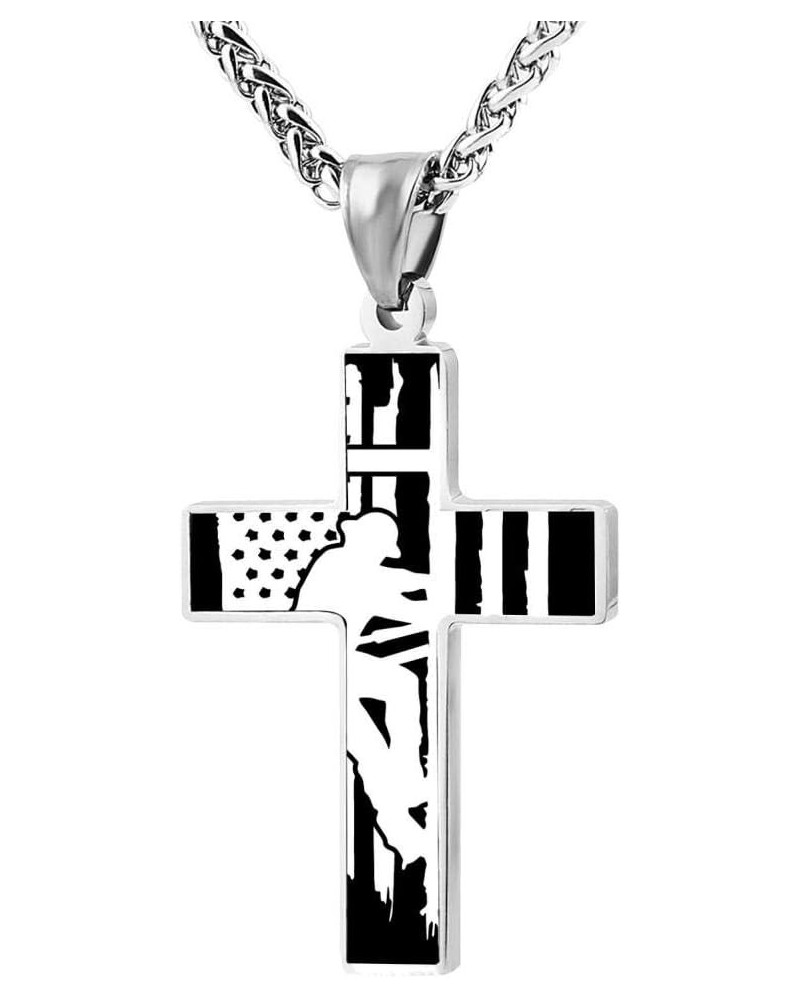 Fashion Design Electric Lineman American Flag Zinc Alloy Religious Cross Pendant Necklace $11.00 Necklaces