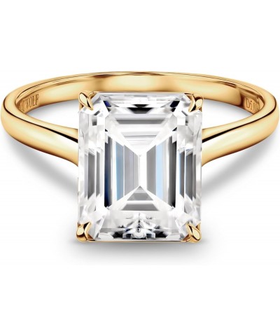 Lab Created 10k Solid Emerald Cut 4 Carat Genuine Moissanite Diamond Solitaire Proposal Wedding Ring in White, Yellow OR Rose...